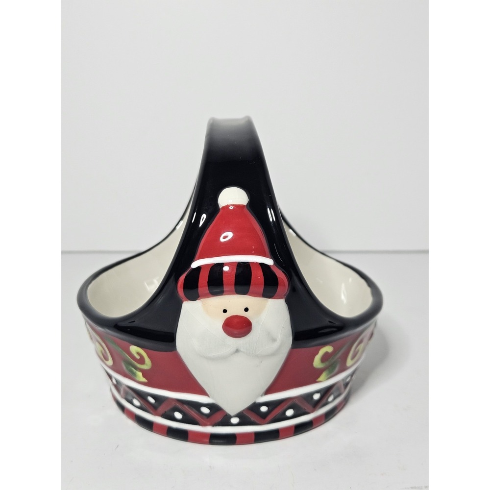 Fitz & Floyd Santa Santa Ceramic Candy Basket 2007 Christmas Dish Bowl